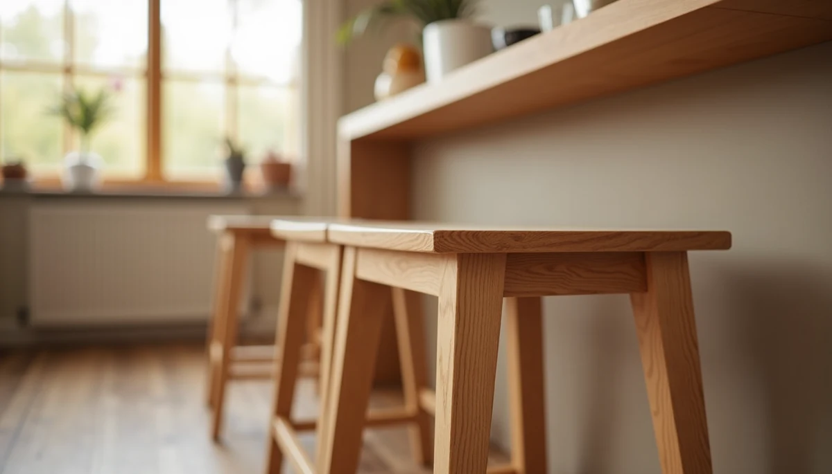 Ahşap bar sandalyesi detay görünümü - doğal meşe ağacı dokusu