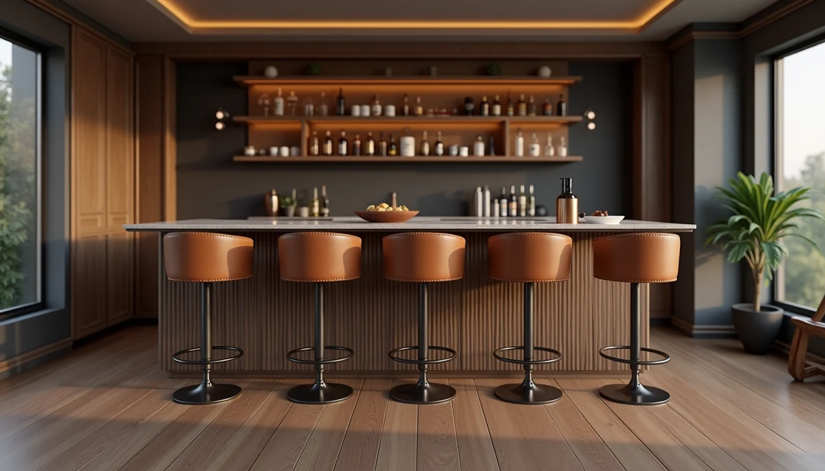 Yükseklik ayarlı gazlı kol mekanizmalı bar sandalyesi ev bar alanında