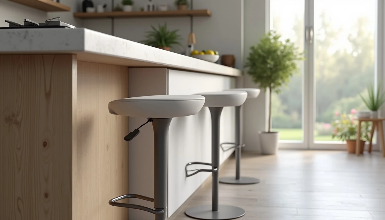 Mutfak adası yanında doğru yükseklik oranına sahip bar sandalyeleri