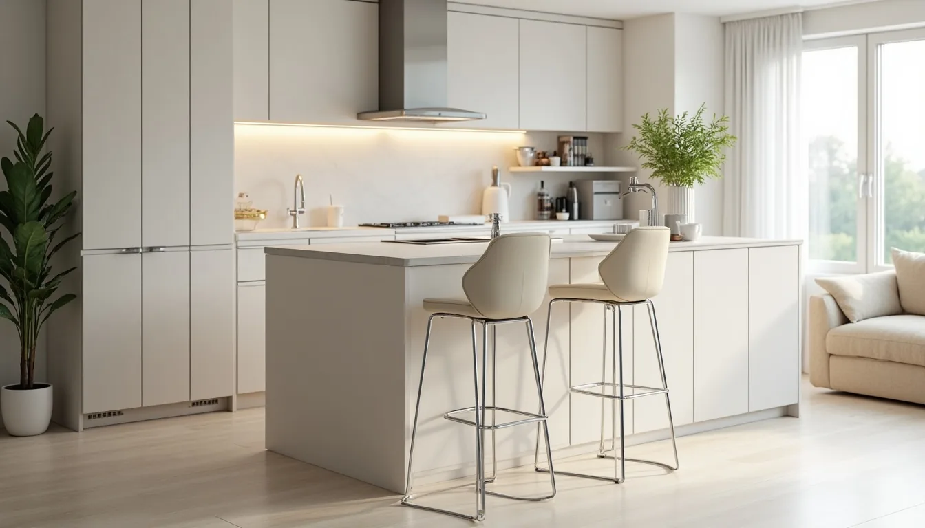 Mutfak tezgahı yüksekliğine uygun seçilmiş konforlu bar sandalyesi