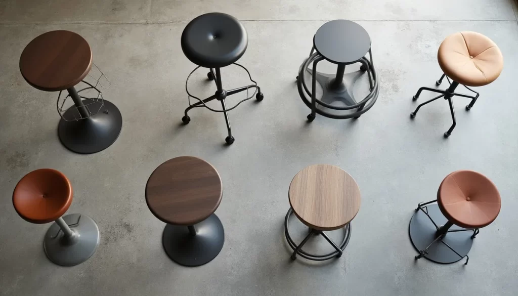 Bar sandalyesi taban tipleri, ayak ve doner mekanizma detaylari