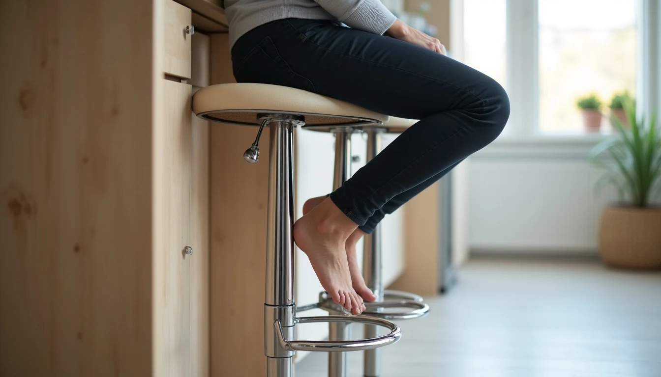 Ayak destekli ve ergonomik oturum sunan bar sandalyesi yüksekliği örneği