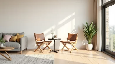 Modern ev içi katlanır sandalye, doğal ışık alan salon