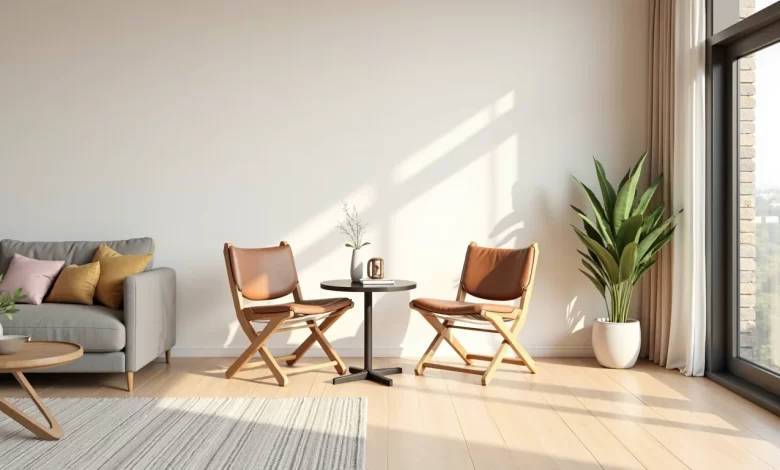 Modern ev içi katlanır sandalye, doğal ışık alan salon