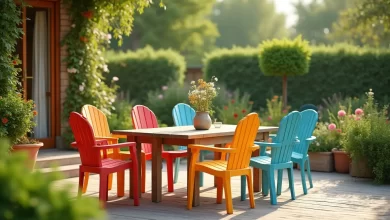 Bahcede kullanilan renkli plastik sandalyeler dogal ortamda