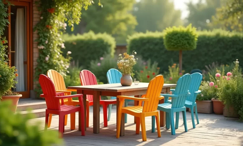 Bahcede kullanilan renkli plastik sandalyeler dogal ortamda