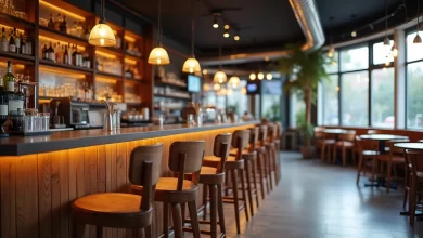 modern bar alanında bakımlı ahşap bar sandalyeleri