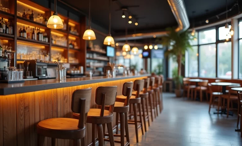 modern bar alanında bakımlı ahşap bar sandalyeleri