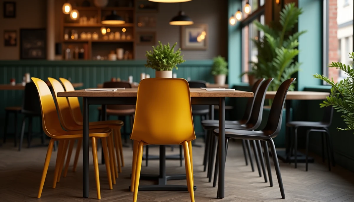 renkli toz boyalı metal sandalyeler restoran dekorasyon