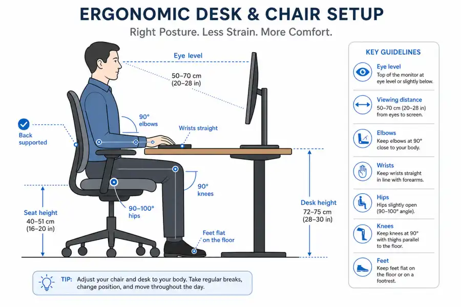 Sandalye ve masa ergonomik ölçüleri - oturma yüksekliği, masa yüksekliği ve ideal oran şeması